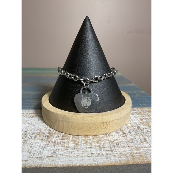 Owl Charm Silver-Tone Chain Bracelet With Lobster Clasp - Picture 1 of 3